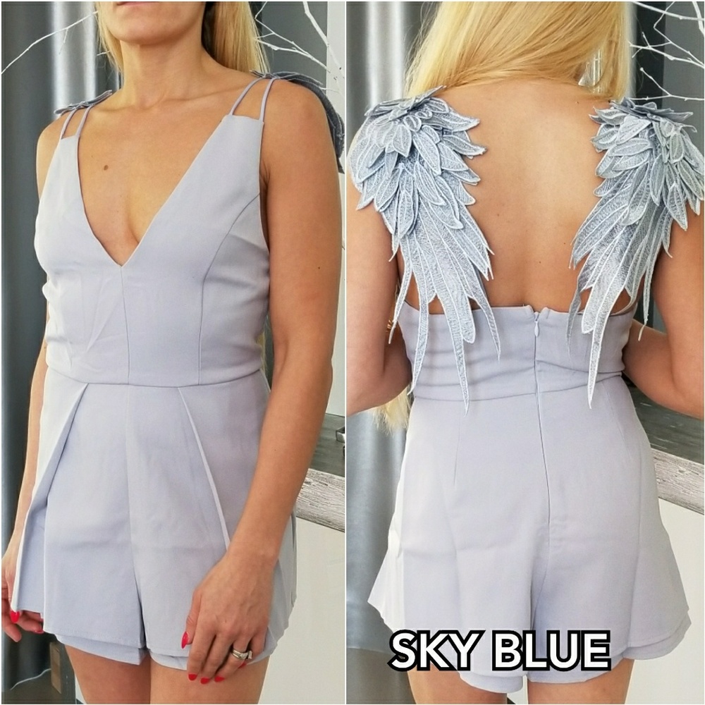 Romper ANGEL WINGS Sky Blue Or Blush Pink Romper - Picture 3 of 4